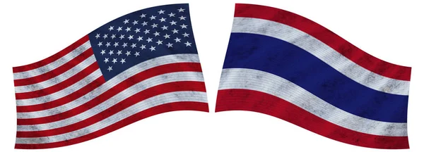 Thailand Usa United State America Wavy Fabric Flag Illustration — Stock Photo, Image