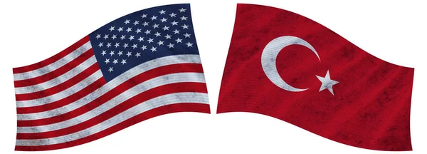 Turkey Usa United State America Wavy Fabric Flag Illustration — стокове фото