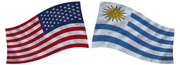Uruguay Usa United State America Wavy Fabric Flag Illustration — Stock Photo, Image