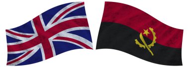 Angola ve Birleşik Krallık İngiliz Dalgalı Kumaş Bayrağı 3D Görüntü