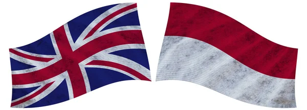 Indonésia Reino Unido British Wavy Fabric Flag Illustration — Fotografia de Stock