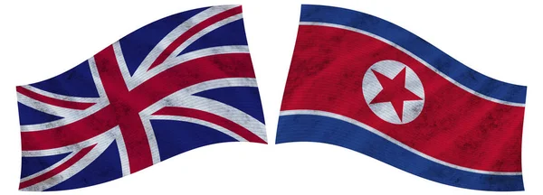 North Korea United Kingdom British Wavy Fabric Flag Illustration — 图库照片