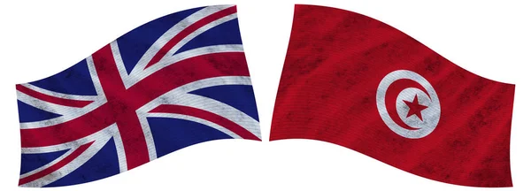 Tunézia Egyesült Királyság British Wavy Fabric Flag Illusztráció — Stock Fotó