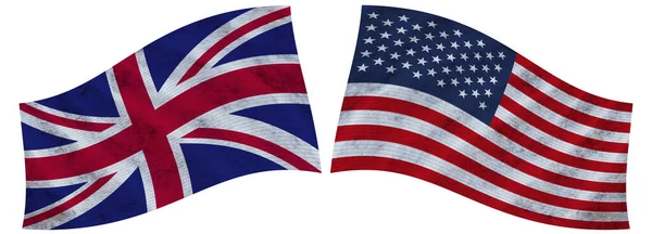 United States America United Kingdom Wavy Fabric Flag Illustration — 스톡 사진