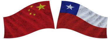 Şili ve Çin Dalgalı Kumaş Bayrağı 3D Görüntü