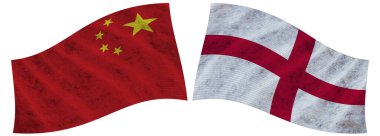 İngiltere ve Çin Dalgalı Kumaş Bayrağı 3D Görüntü