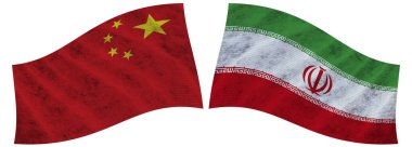 İran ve Çin Dalgalı Kumaş Bayrağı 3D Görüntü