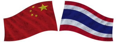 Tayland ve Çin Dalgalı Kumaş Bayrağı 3D Görüntü