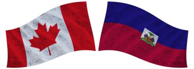 Haiti ve Kanada Dalgalı Kumaş Bayrağı 3D Görüntü