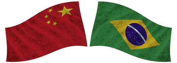 Brasil China Bandera Tela Ondulada Ilustración — Foto de Stock