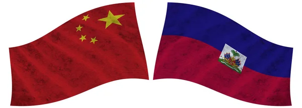 Haiti China Wavy Fabric Flag Illustration — стокове фото