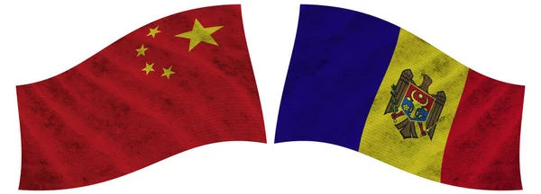 Молдова Китай Wavy Fabric Flag Illustration — стокове фото