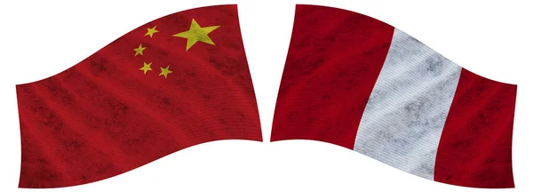 Peru Und China Wellenförmige Gewebefahnen Illustration — Stockfoto