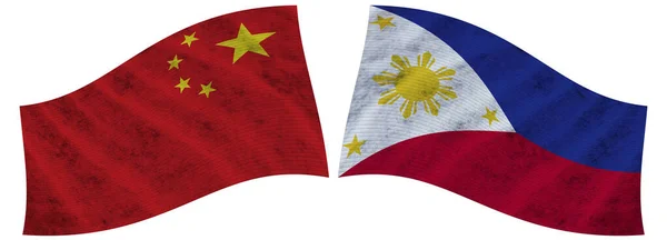 Filipinas China Bandera Tela Ondulada Ilustración —  Fotos de Stock
