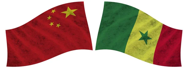 Szenegál Kína Wavy Fabric Flag Illusztráció — Stock Fotó