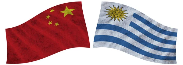 Uruguay China Waver Stof Vlag Illustratie — Stockfoto
