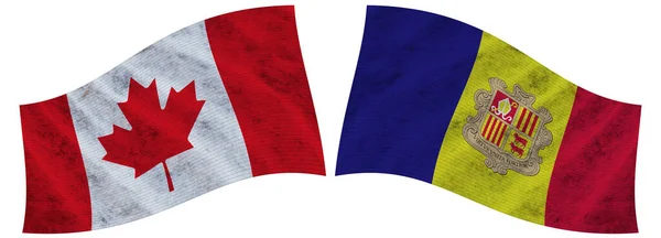 Andorra Canada Canadian Wavy Fabric Flag Illustration — Fotografia de Stock