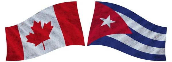 Cuba Canada Canada Bandiera Ondulata Tessuto Illustrazione — Foto Stock