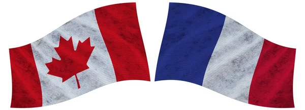 フランスとカナダ Canadian Wave Fabric Flag 3Dイラスト — ストック写真