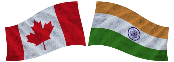 인도와 캐나다 Wavy Fabric Flag Illustration — 스톡 사진