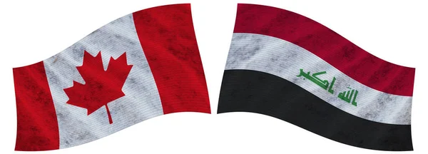 Iraq Canada Canadian Wavy Fabric Flag Illustrazione — Foto Stock
