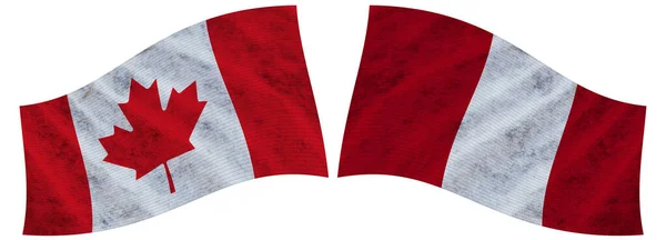 Peru Kanada Kanada Dalgalı Kumaş Bayrağı Görüntü — Stok fotoğraf