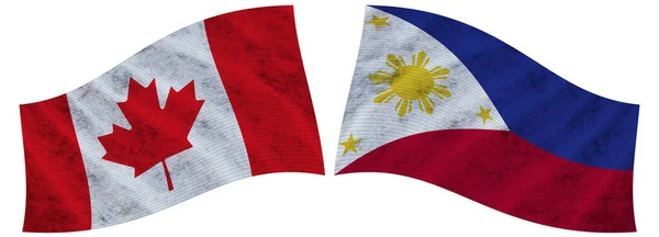 Filipinas Canadá Bandera Tela Ondulada Canadiense Ilustración —  Fotos de Stock
