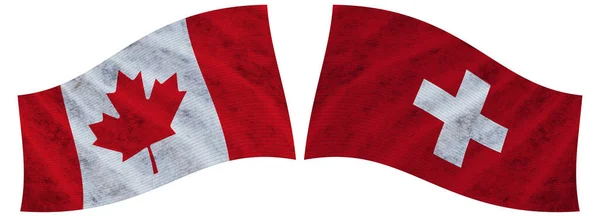 Suiza Canadá Bandera Tela Ondulada Canadiense Ilustración — Foto de Stock