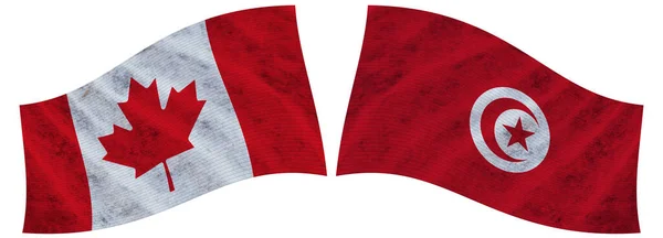 Tunus Kanada Kanada Dalgalı Kumaş Bayrağı Görüntü — Stok fotoğraf