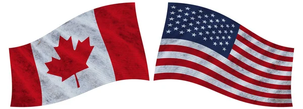 Verenigde Staten Van Amerika Canada Canadese Wavy Fabric Flag Illustratie — Stockfoto