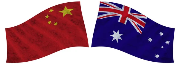 Illustration Drapeau Tissu Ondulé Australie Chine — Photo