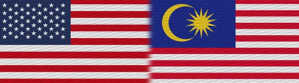 マレーシアとアメリカのファブリックテクスチャフラグ3Dイラスト — ストック写真