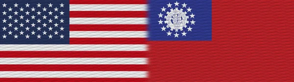 缅甸和美利坚合众国织物纹理标志3D插图 — 图库照片
