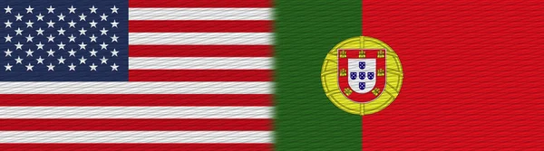 Portugalsko Spojené Státy Americké Fabric Texture Flag Illustration — Stock fotografie