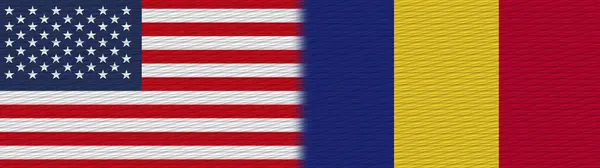 Romênia Estados Unidos América Bandeira Textura Tecido Ilustração — Fotografia de Stock