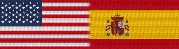 Spanyolország Amerikai Egyesült Államok Szövettextúra Zászló Illusztráció — Stock Fotó