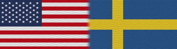 Sverige Och Usa Tyg Textur Flagga Illustration — Stockfoto