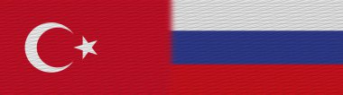 Rusya ve Türkiye Türk Kumaşı Doku Bayrağı 3D Görüntü