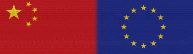 Avrupa Birliği ve Çin Kumaş Doku Bayrağı 3D Görüntü