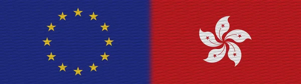 Hong Kong European Union Europe Fabric Texture Flag Illustration — стокове фото