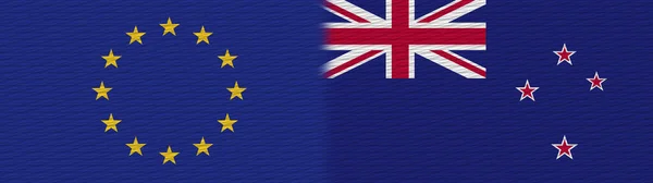 Nuova Zelanda Unione Europea Europa Tessuto Bandiera Illustrazione — Foto Stock