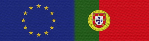 ポルトガルと欧州連合 生地テクスチャフラグ3Dイラスト — ストック写真