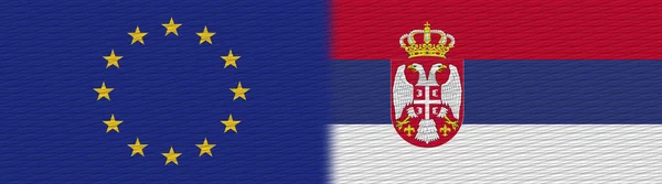 Serbia Unia Europejska Flaga Tekstur Tkanin Flaga Ilustracja — Zdjęcie stockowe