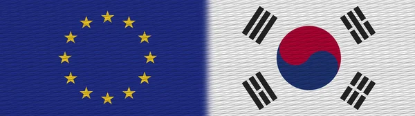 Jižní Korea Evropská Unie Evropa Fabric Texture Flag Illustration — Stock fotografie
