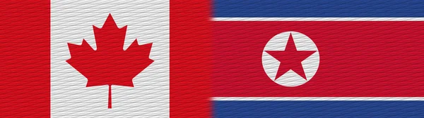 Nordkorea Och Kanada Canadian Fabric Texture Flag Illustration — Stockfoto