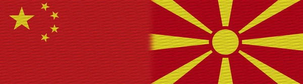 Makedonien Och Kina Kinesiska Tyg Textur Flagga Illustration — Stockfoto