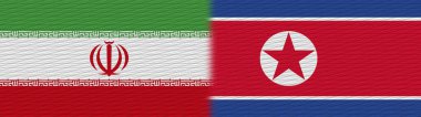 Kuzey Kore ve İran Kumaş Doku Bayrağı 3D Görüntü