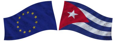 Küba ve Avrupa Birliği Dalgalı Kumaş Bayrağı 3D Görüntü