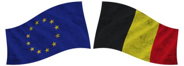 Belçika ve Avrupa Birliği Dalgalı Kumaş Bayrağı 3D Görüntü