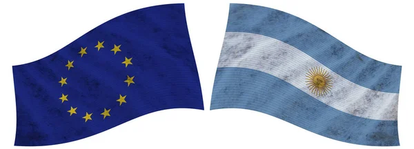 Argentina Unión Europea Bandera Tela Ondulada Ilustración —  Fotos de Stock